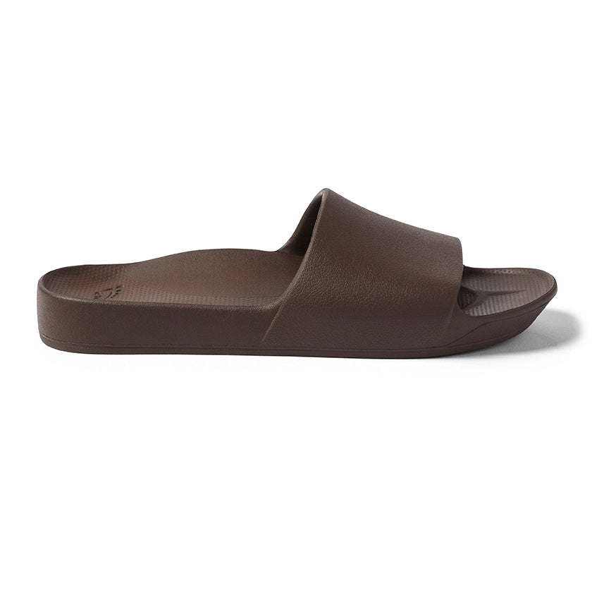 Archies Brown Arch Support Slides — Right shoe side angle outside 