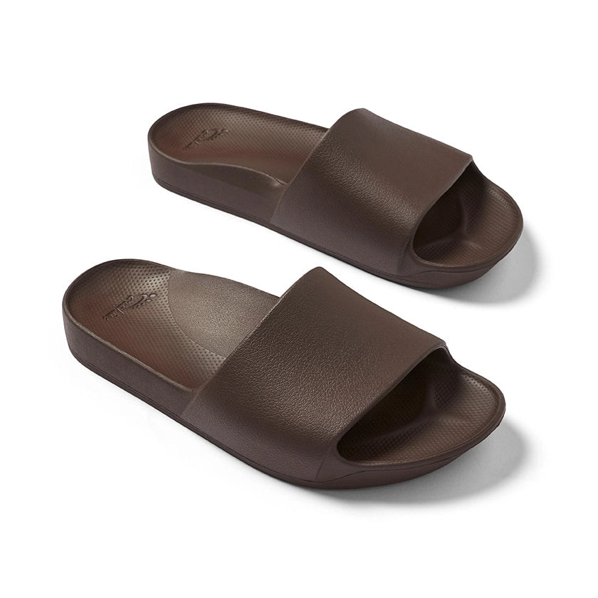 Archies Brown Arch Support Slide — Pair top down 3/4 view 