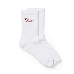White Archies performance socks with red embroidery