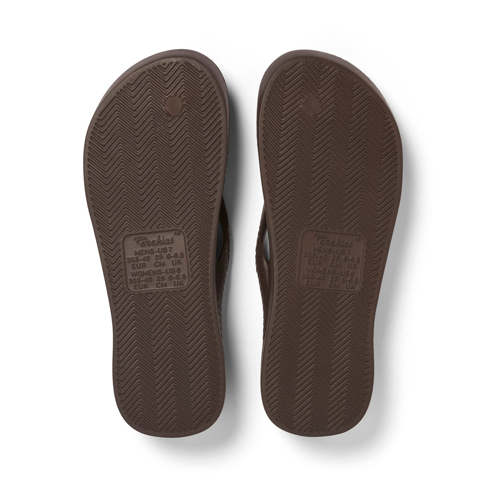 Archies Brown Arch Support Flip Flops — Pair bottom angle 
