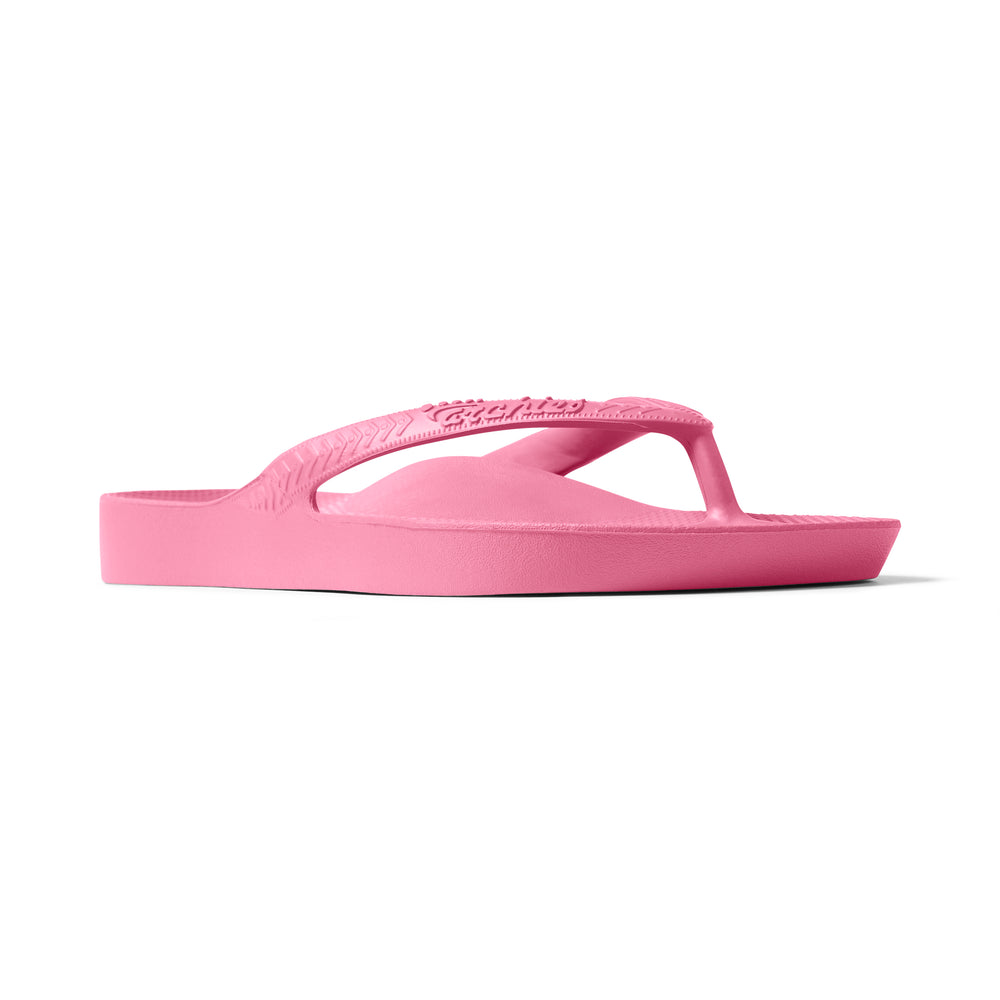 Hot Pink Archies Arch Support Flip Flops shown from the front 
