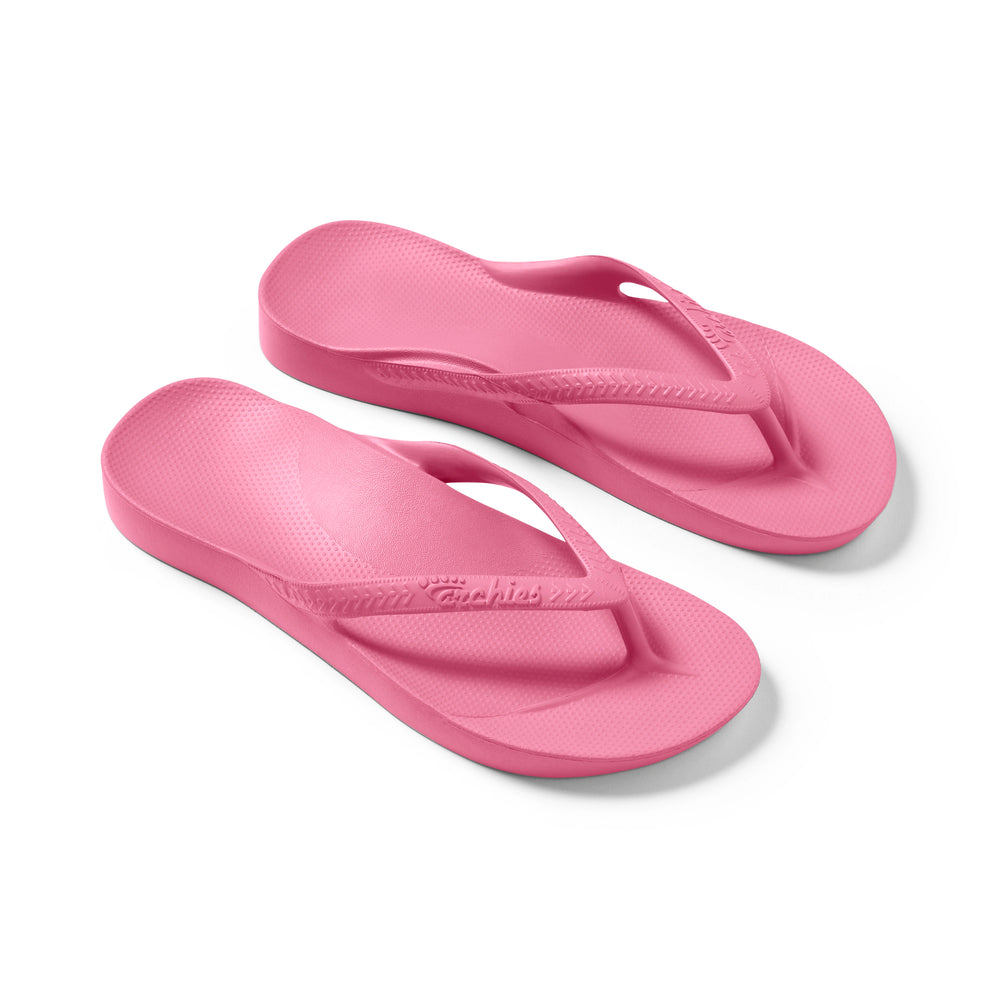 Hot Pink Archies Arch Support Flip Flops shown from above 