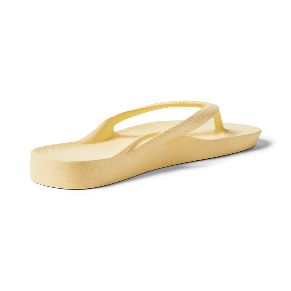Lemon Arch Support Flip Flops shown from the back 