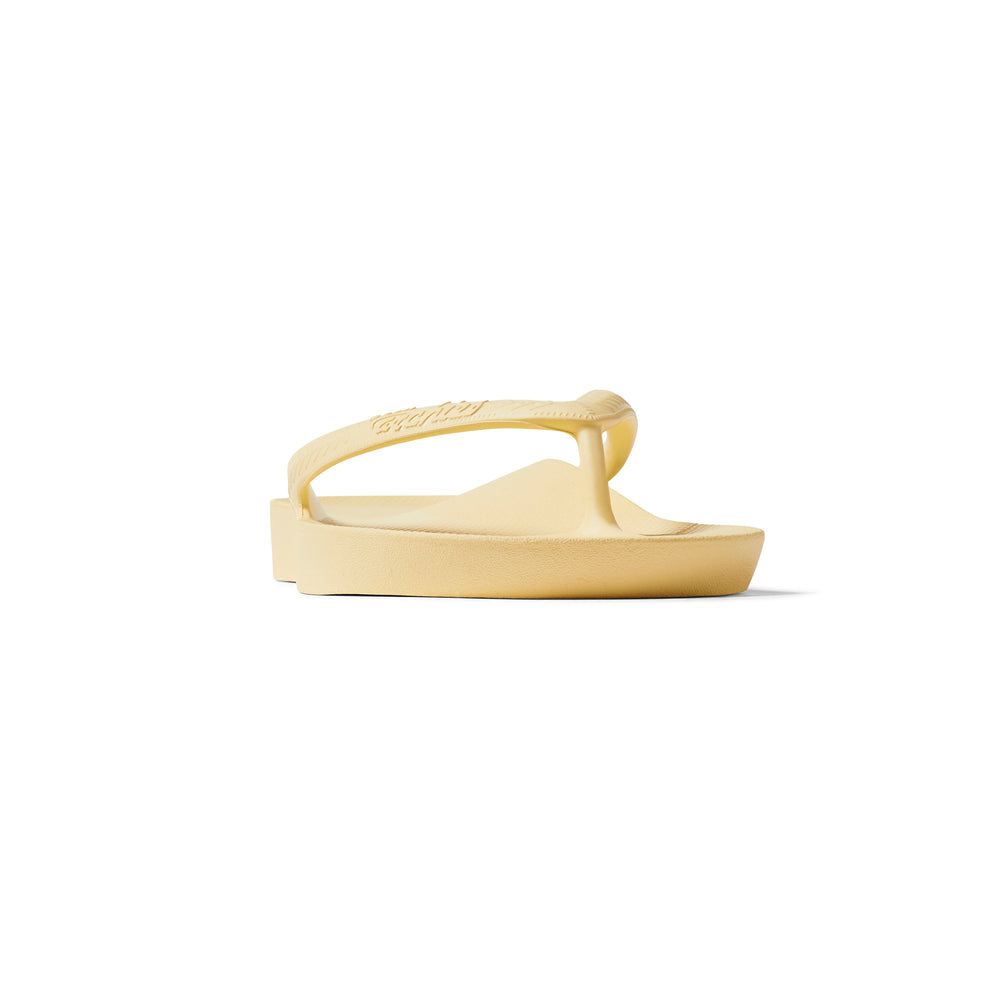 Lemon Arch Support Flip Flops shown from the front 
