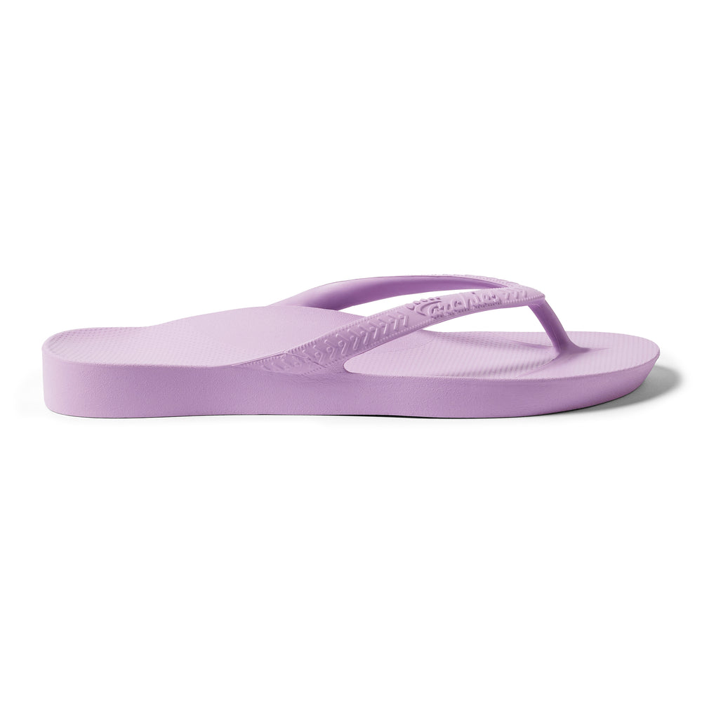 Lilac Archies Arch Support Flip Flops shown from the side 
