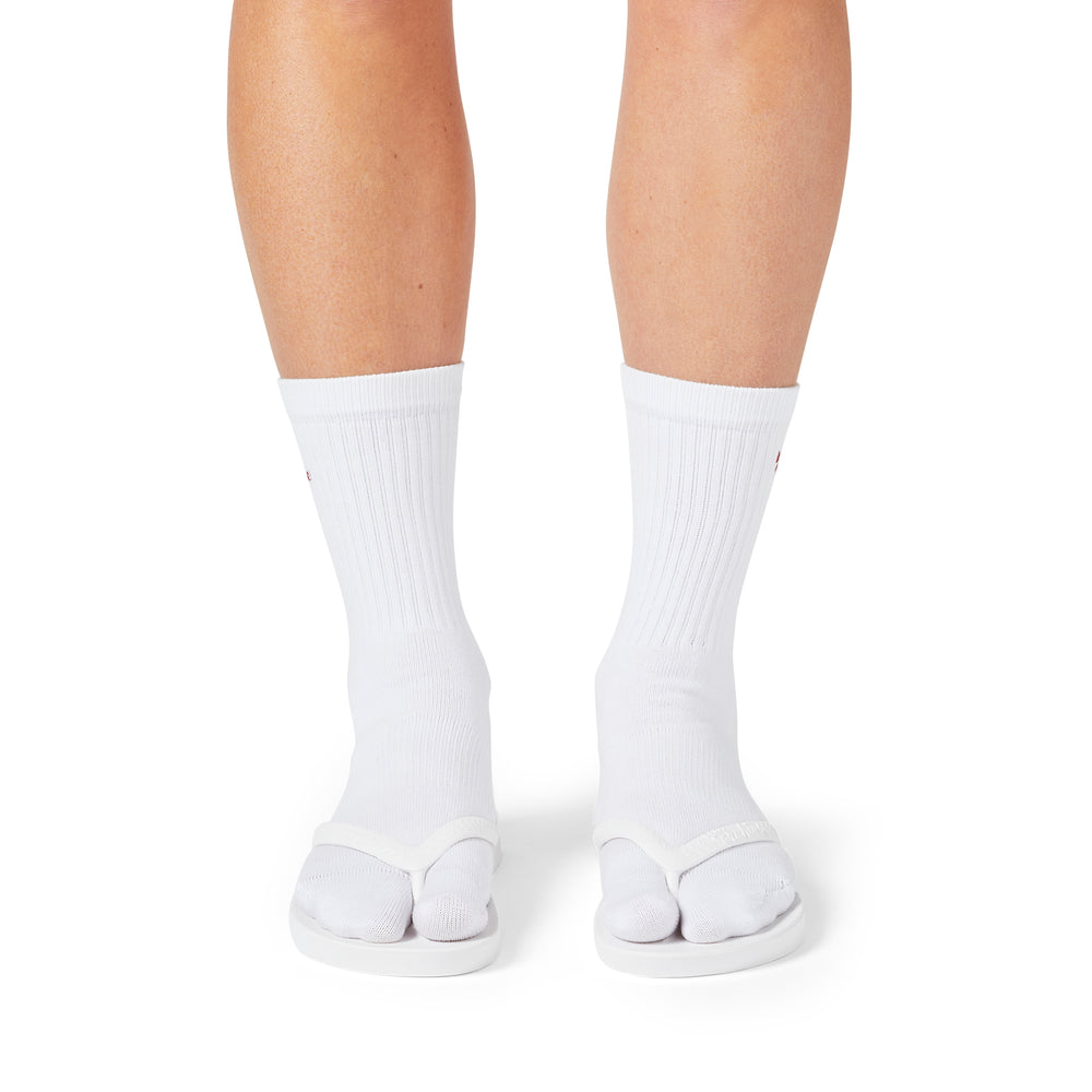 White Archies performance toe socks with red embroidery 
